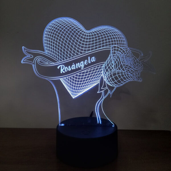 Luminária 3D Coração e Rosa (Personalizada LED)